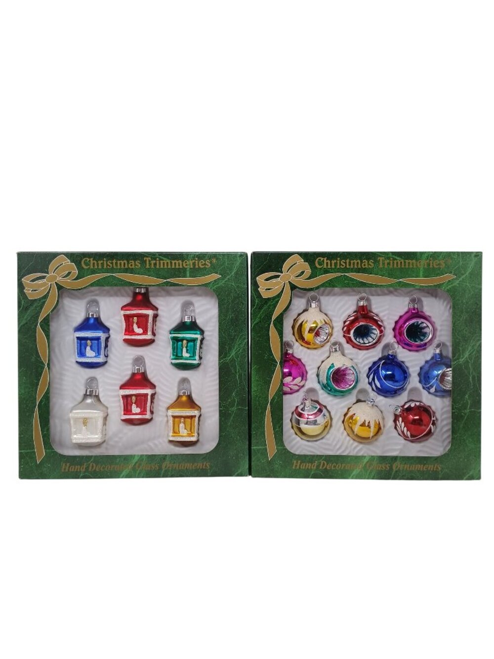VTG Christmas Trimmeries Bradford Hand Decorated Glass Ornament 2 Sets 16 #D-11